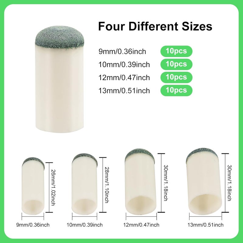 XIHIRCD 40pcs Slip On Pool Cue Tips, 4 Sizes Pool Stick Tips No Glue or Tool Required Billiard Cue Tips Replacement 9mm, 10mm, 12mm, 13mm Billiard Stick Tips for Snooker and Pool Cues - Image 2